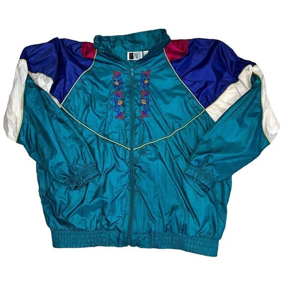 Vintage Bolo Sports Full Zip WIndbreaker Size Large Multicolor Geometric Floral - Picture 1 of 7